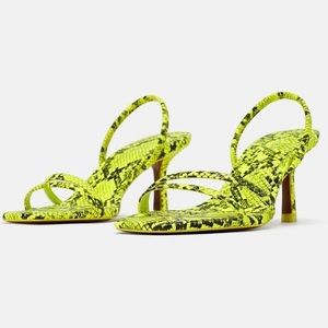 ZARA neon snakeskin kitten sling back strap sandal